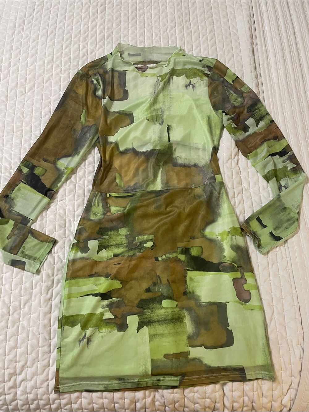 Vici Olive & Khaki Sheer Long-Sleeve Bodycon Dress